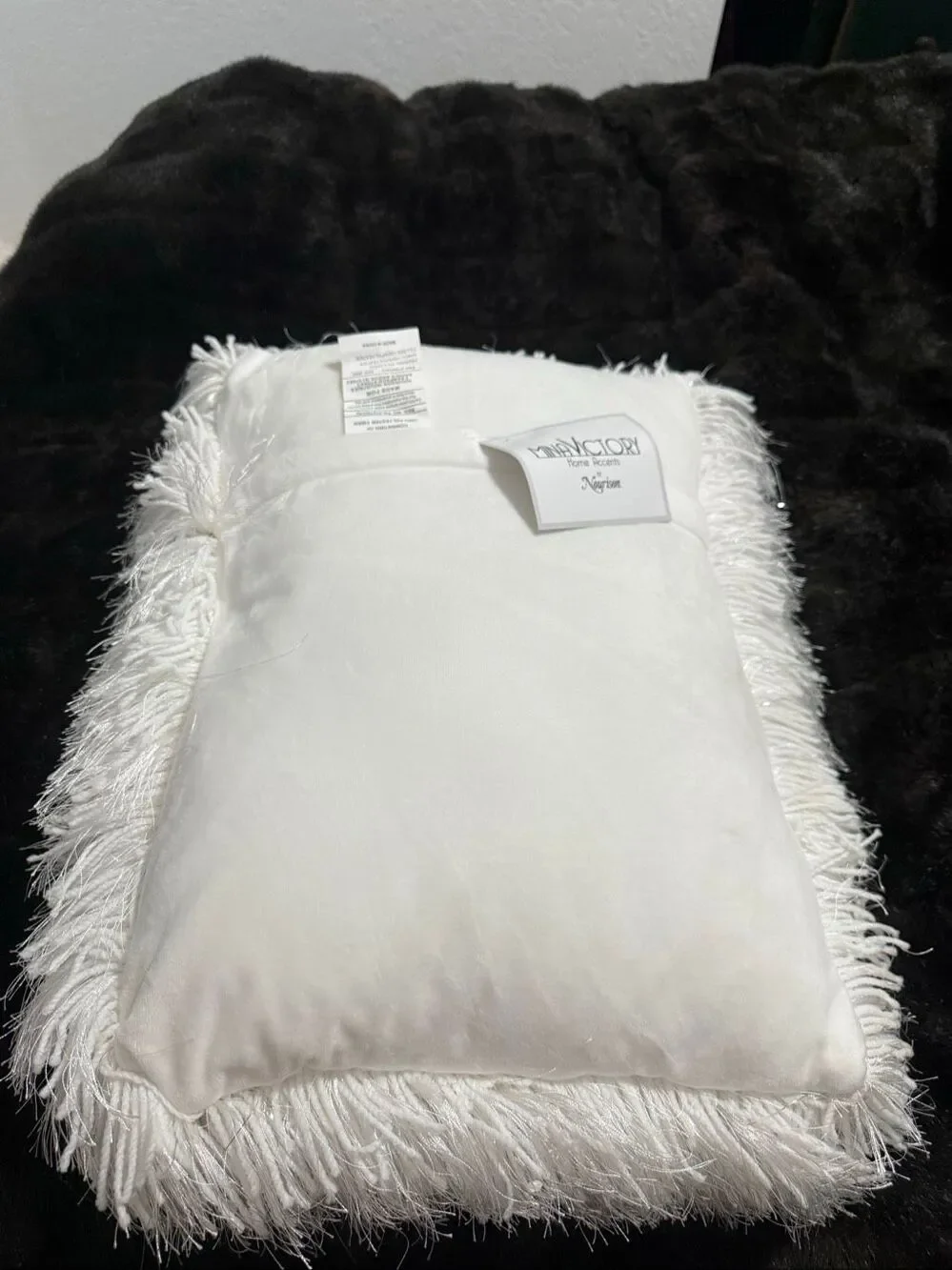 Mina Victory  Shag Pillow Cover Feathery  White lumbar New